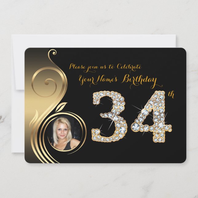 34to, invitación del cumpleaños, diamante del (Anverso)