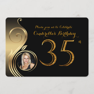 35.ª, Invitación a Cumpleaños, Oro Número Purpurin