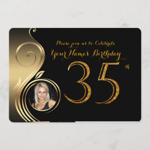 35.ª, Invitación a Cumpleaños, Oro Número Purpurin