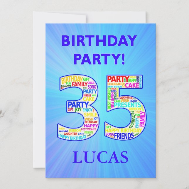 35.ª invitación a fiesta de cumpleaños Añadir un n (Anverso)