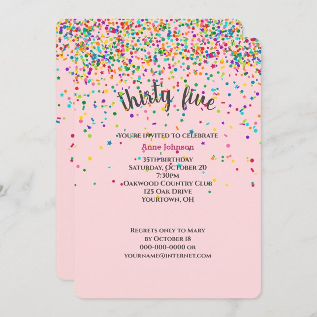 35.ª invitación a la confeti de cumpleaños (Anverso / Reverso)