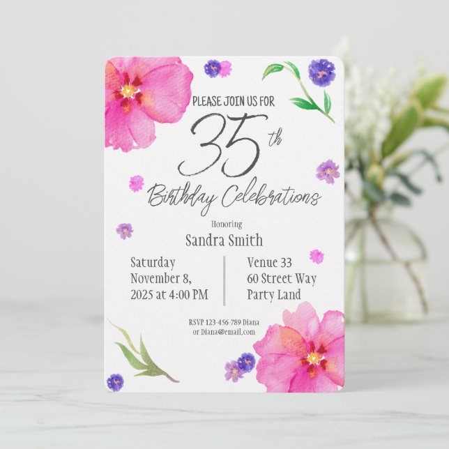 35.ª invitación de cumpleaños | Diseño de acuarela (Anverso de pie)