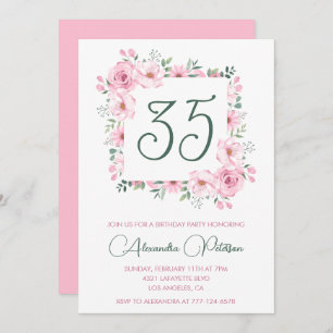 35 años invitaciones Floral Elegant Pink