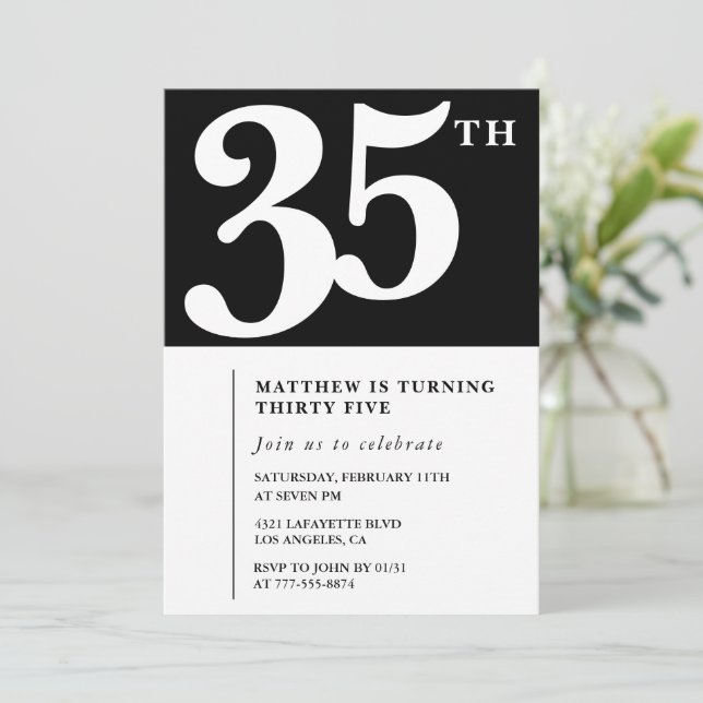 35 invitaciones de cumpleaños Black White Elegant (Anverso de pie)