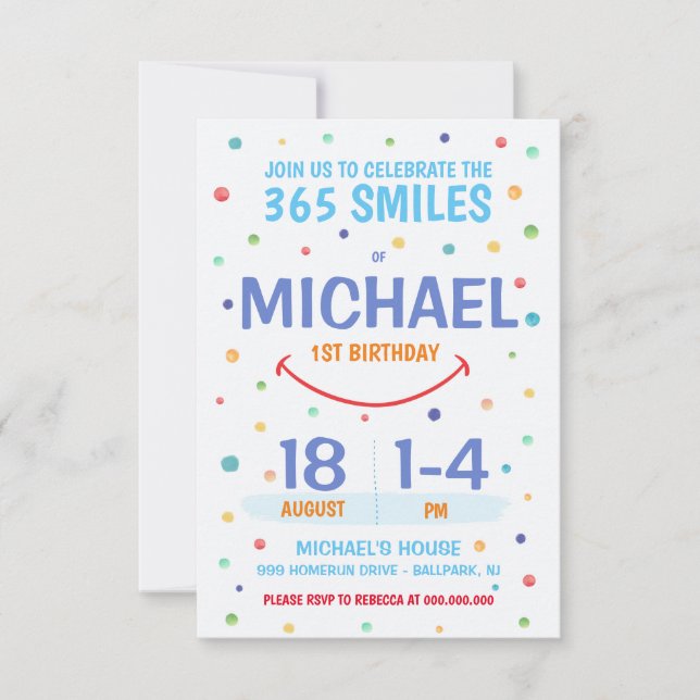 365 Smiles Invitation 1st Birthday (Anverso)