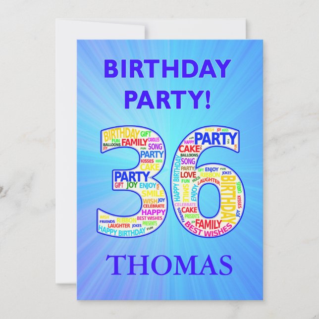 36.ª invitación a fiesta de cumpleaños Añadir un n (Anverso)