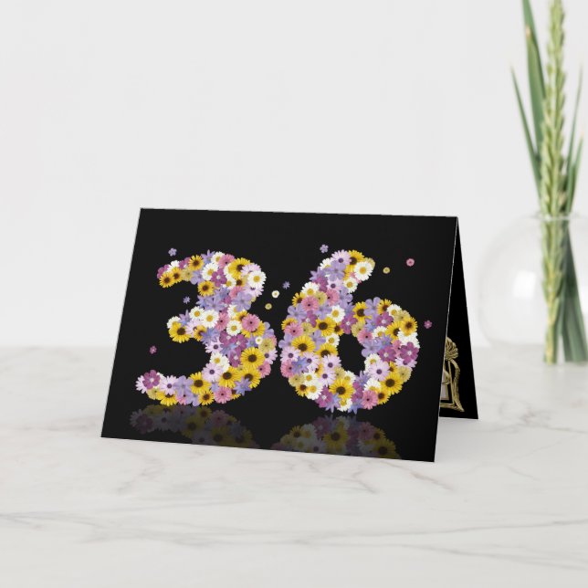 36.ª tarjeta de cumpleaños con letras floridas (Anverso)