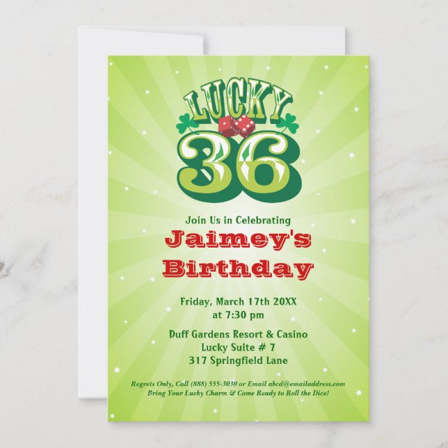 36 de suerte - Invitación a la fiesta de cumpleaño (Anverso)