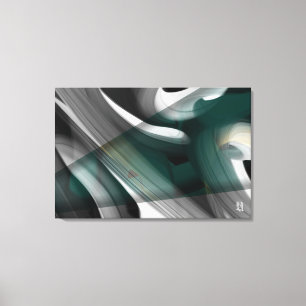 36x24" Arte abstracto en lienzo negro blanco verde