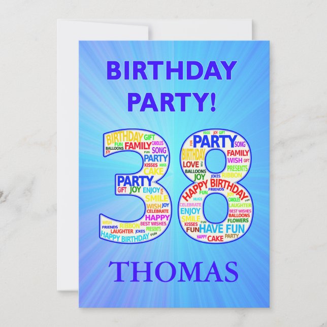 38.ª invitación a fiesta de cumpleaños Añadir un n (Anverso)