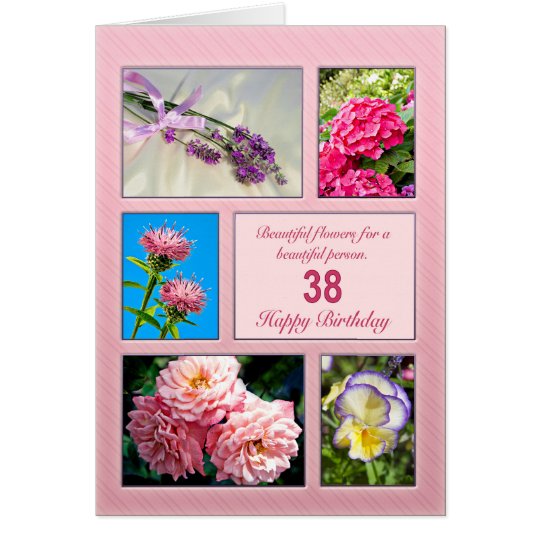 38.o cumpleaños, tarjeta hermosa de las flores