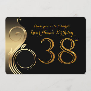 38.o, invitación del cumpleaños, oro del purpurina