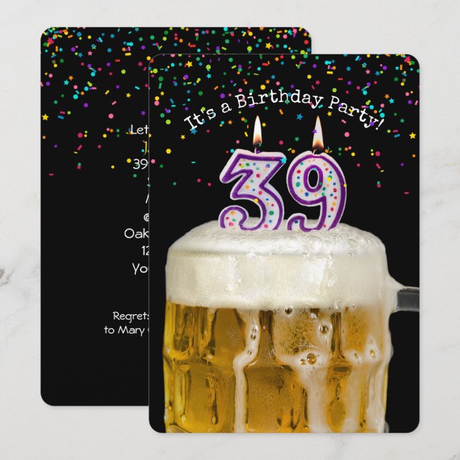 39.ª invitación a la fiesta de las velas de cumple (Anverso / Reverso)