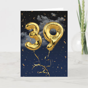 39.ª Tarjeta de Confetti y globo de oro de cumplea