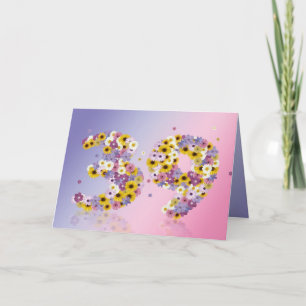39.ª tarjeta de cumpleaños con letras floridas