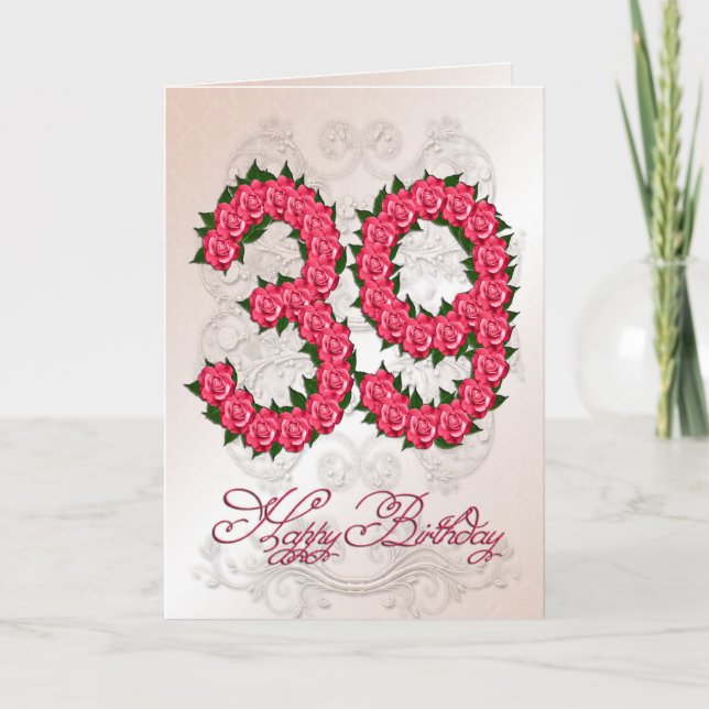 39.ª tarjeta de cumpleaños con rosas y hojas (Anverso)