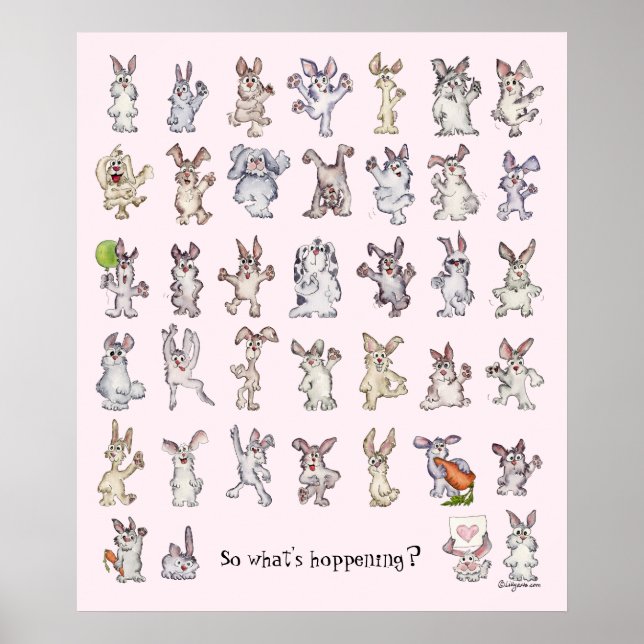 39 Conejos Personalizados Cutos Decoración Poster  (Frente)