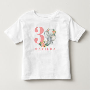 3.ª camiseta floral de elefante de cumpleaños