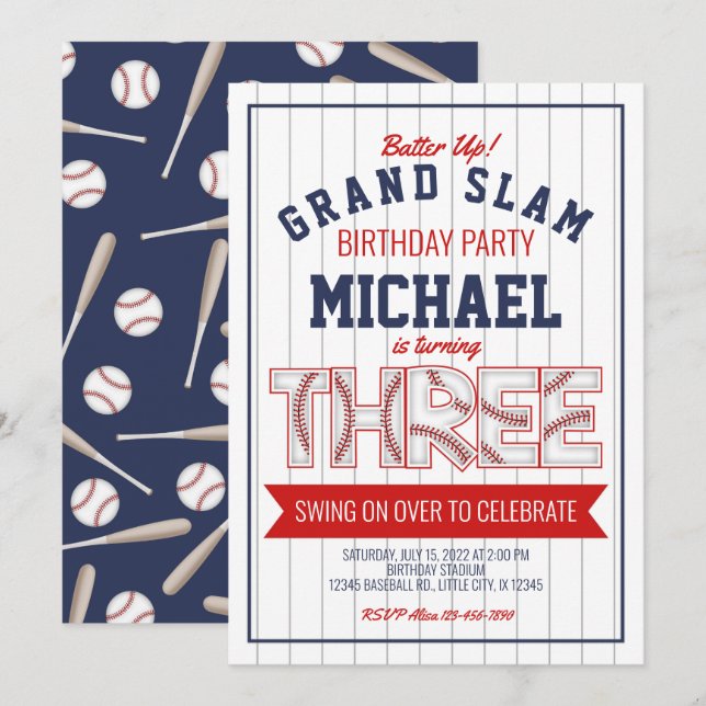 3.ª Invitación de cumpleaños al béisbol (Anverso / Reverso)