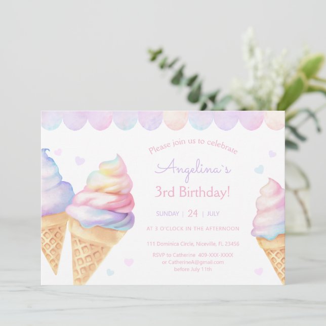3.ª invitación de cumpleaños con helado. (Anverso de pie)