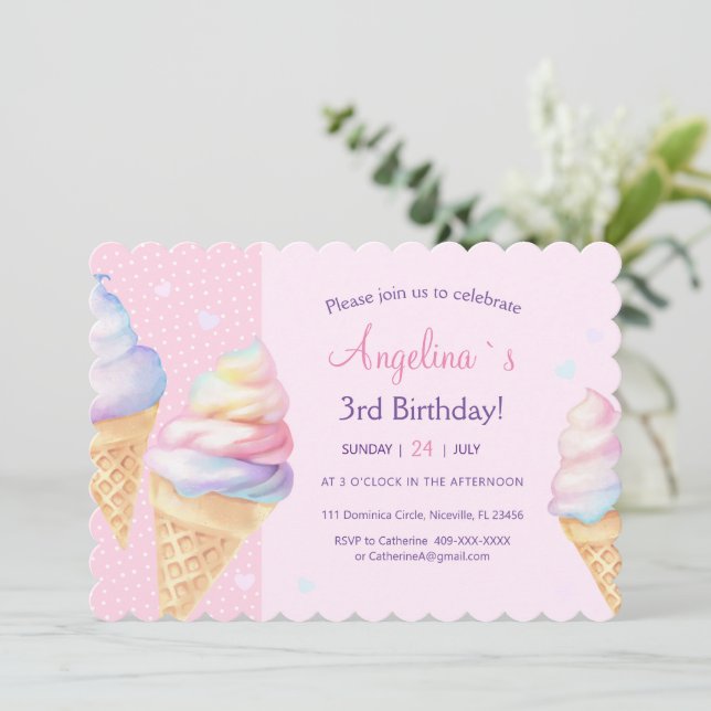 3.ª invitación de cumpleaños con helado. (Anverso de pie)