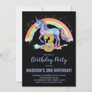 3.ª invitación de cumpleaños de Rainbow Unicorn