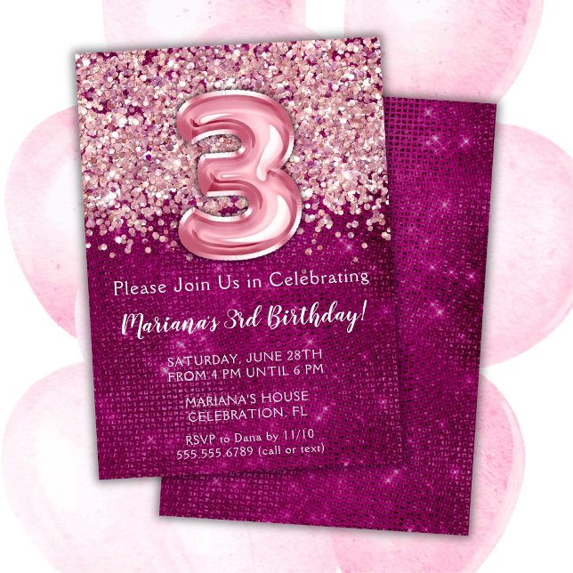 3.ª invitación de cumpleaños Purpurina rosa Girly  (Subido por el creador)