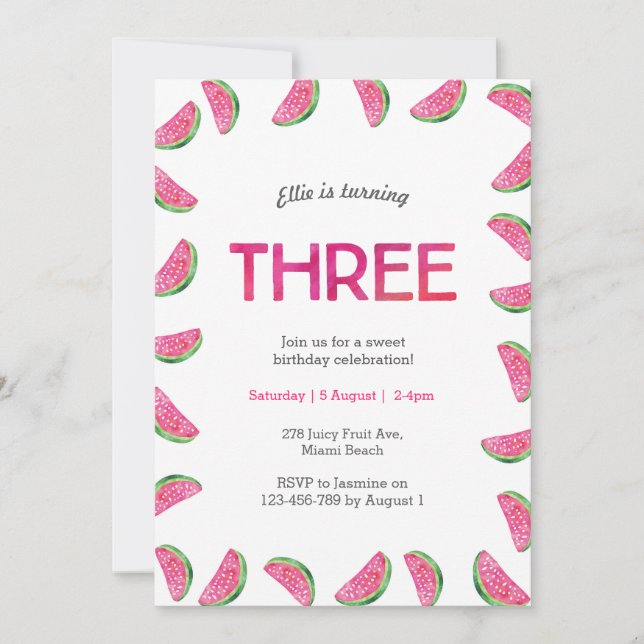 3.ª invitación de cumpleaños | rosa de la sandía t (Anverso)