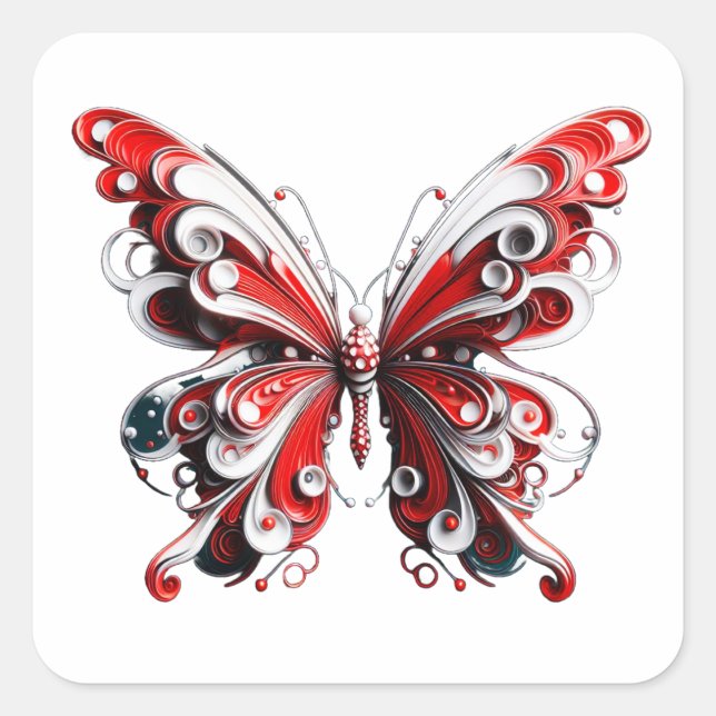 3.ª Pegatina de mariposa roja y blanca (Anverso)
