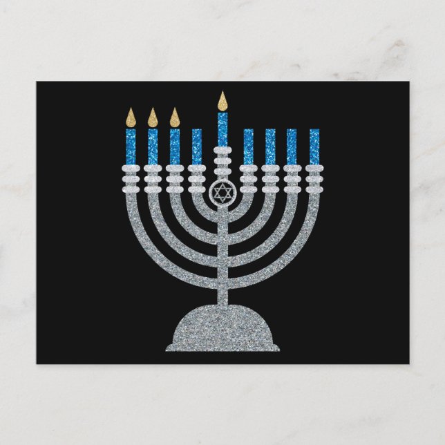 3.ª postal de la noche de Hanukkah Purpurina (Anverso)