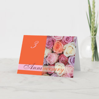 3.ª Tarjeta de Aniversario Boda rosas pastel