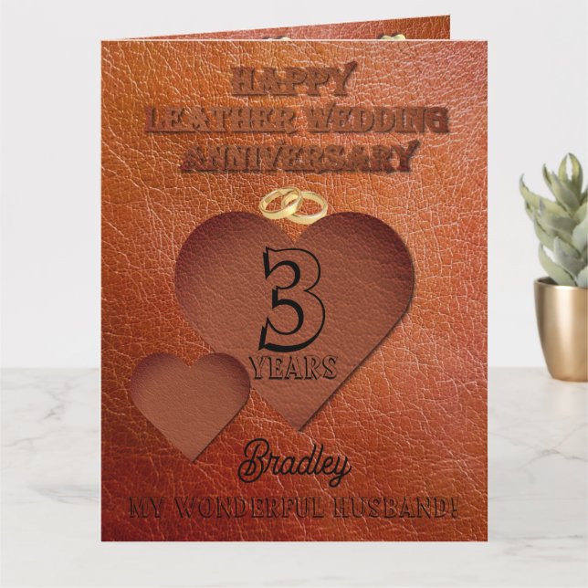 3.ª Tarjeta De Aniversario Del Boda De Cuero Para  (Planta pequeña)