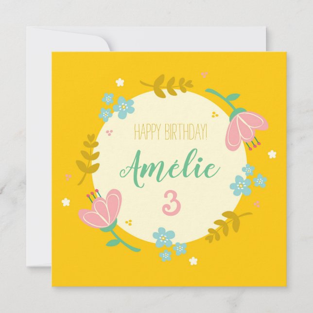 3.ª tarjeta de cumpleaños - chica floral (Anverso)