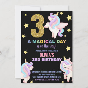 3.ª unicornio arcoiris invitaciones a los cumpleañ