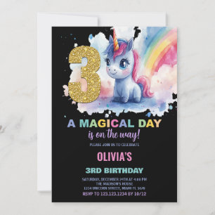 3.ᵉʳ Cumpleaños de Unicornio Invitaciones de cumpl