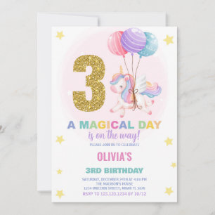 3.ᵉʳ Cumpleaños de Unicornio Invitaciones de cumpl