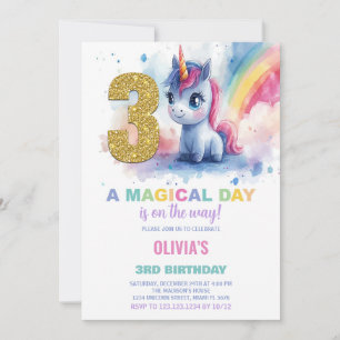 3.ᵉʳ Cumpleaños de Unicornio Invitaciones de cumpl