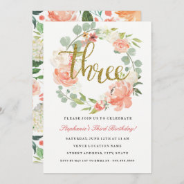 3.ᵉʳ cumpleaños Invitación a la flor de oro rosado