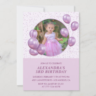 3.ᵉʳ cumpleaños invitaciones Globos Photo Purple