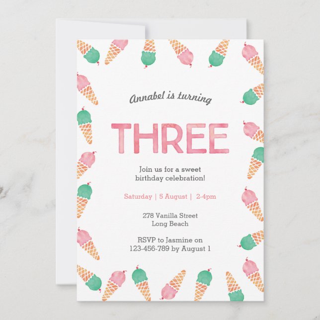 3.ᵉʳ Fiesta de cumpleaños | invitación a helados (Anverso)