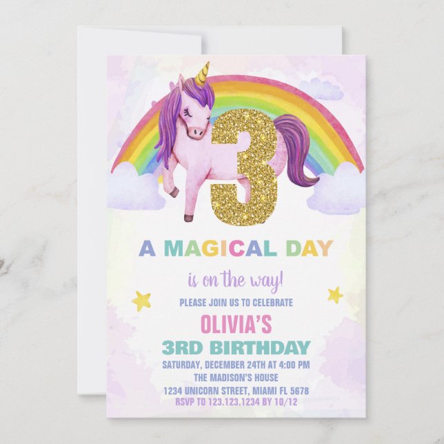 3.ᵉʳ nubes de invitaciones de cumpleaños de Rainbo (Anverso)