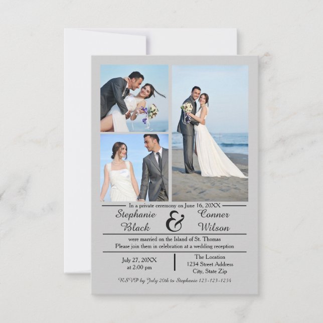 3/4 Fotos Gris vertical - Invitación Boda 3x5 (Anverso)