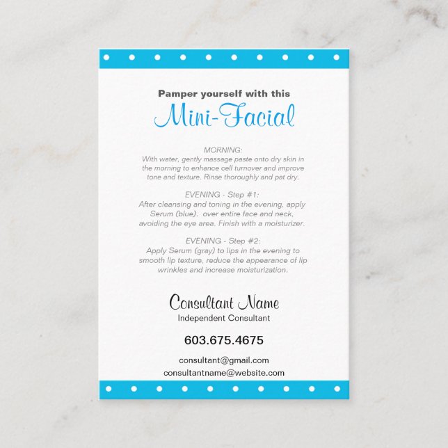 3,5" x 2,5" - tarjeta de instrucciones Mini-Facial (Anverso)