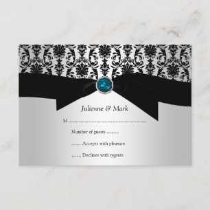 3.5x5 Black Silver Damask Turquoise Jewar RSVP