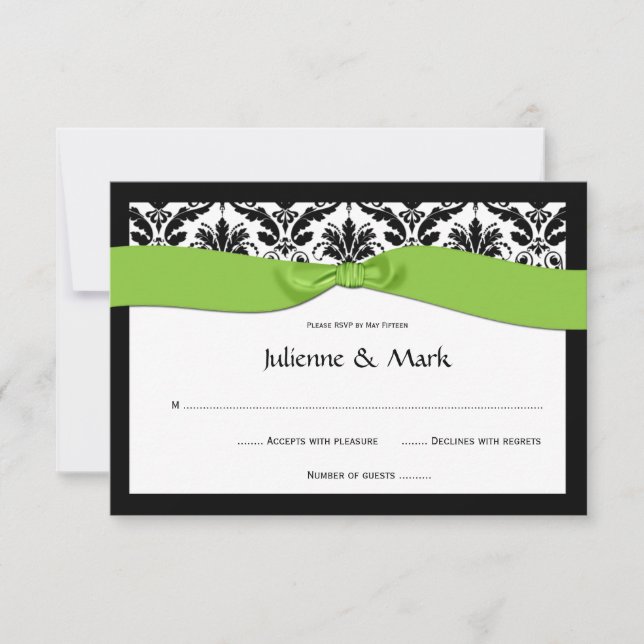 3.5x5 Black White Damask Lime Green RSVP (Anverso)