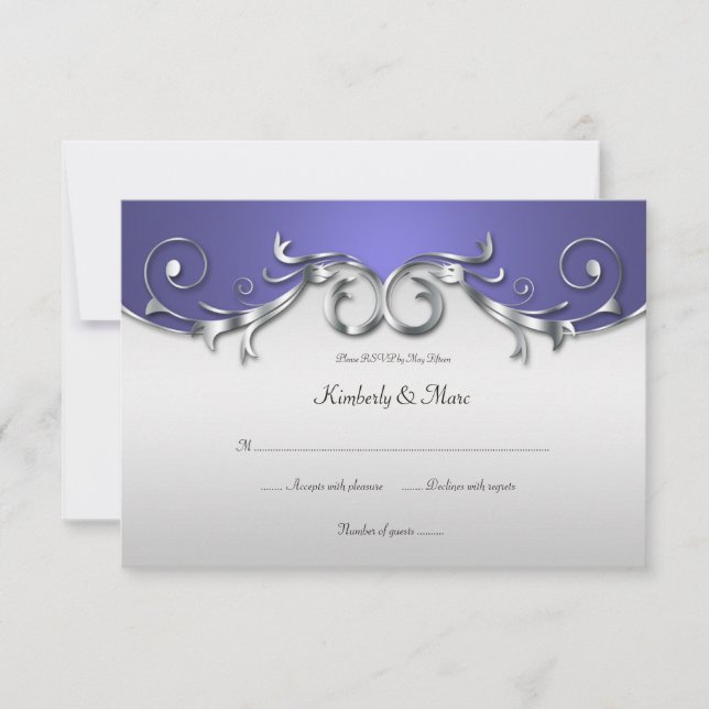 3.5x5 Elegante Morado y Plata RSVP (Anverso)