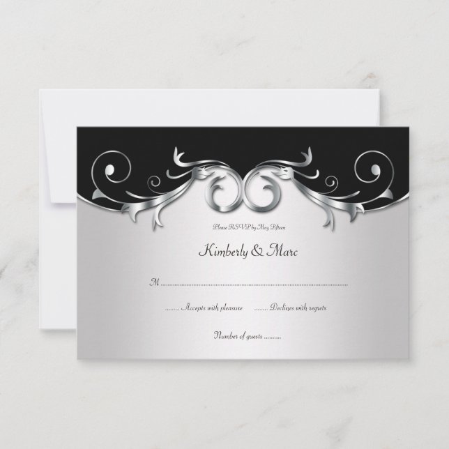 3.5x5 Elegante Negro y Plata RSVP (Anverso)