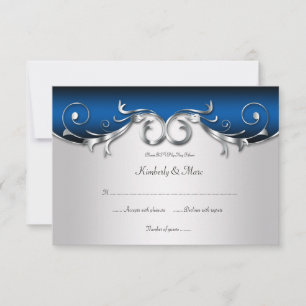 3.5x5 Elegante RSVP azul y plateado