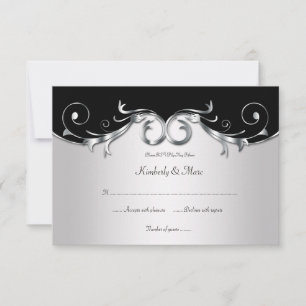 3.5x5 Elegante RSVP negro y plateado