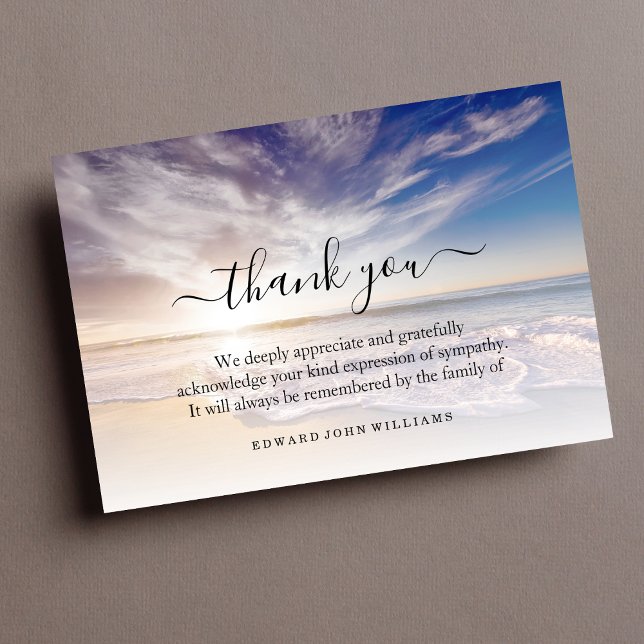 3.5x5 Funeral Gracias Nota Dolor Océano (Beach Sympathy Thank You Card)